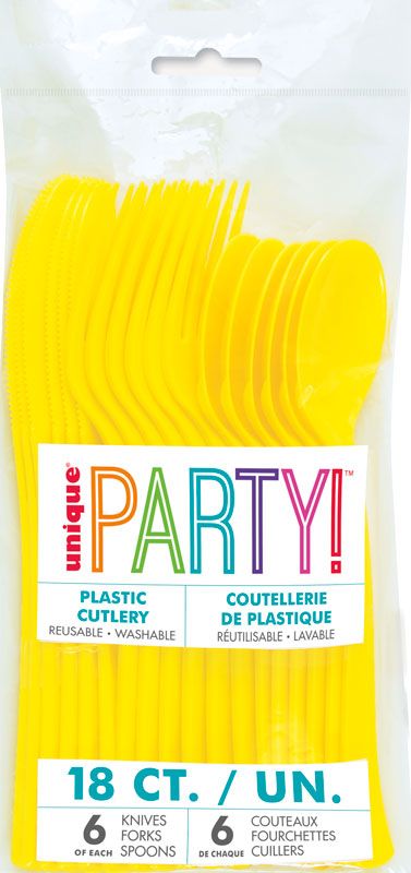 18pc Assorted Neon Yellow Cutlery - Anilas UK