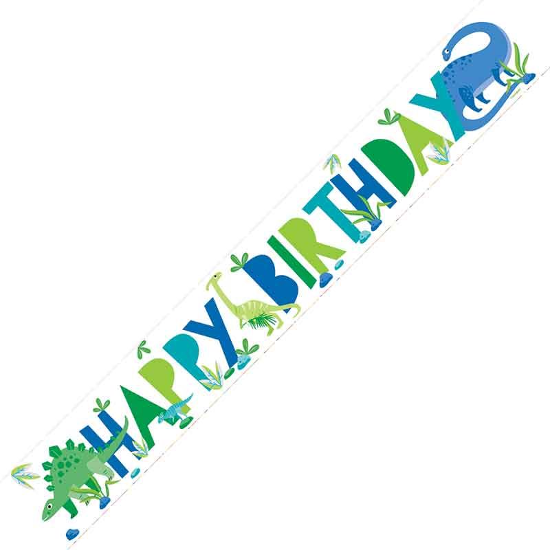 Blue And Green Dino Happy Birthday Foil Banner 274 cm (9 ft) - Anilas UK