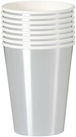 Silver Big Metallic Foil Party Paper Cups (Pack of 8) - Anilas UK