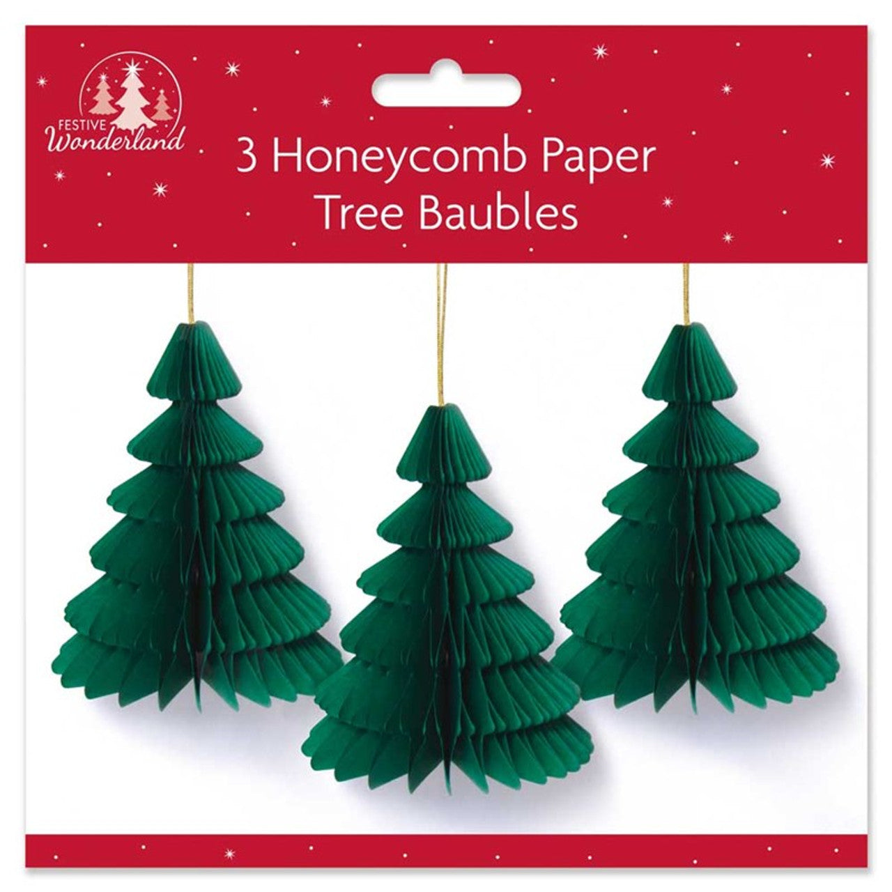 Pack of 3 Paper Honeycomb Christmas Tree Baubles - Anilas UK