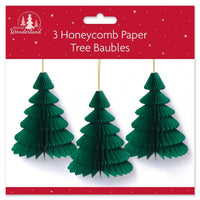 
              Pack of 3 Paper Honeycomb Christmas Tree Baubles
            