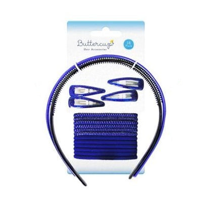 18 Piece Royal Blue Girls School Colour Hair Accessories Set - Anilas UK
