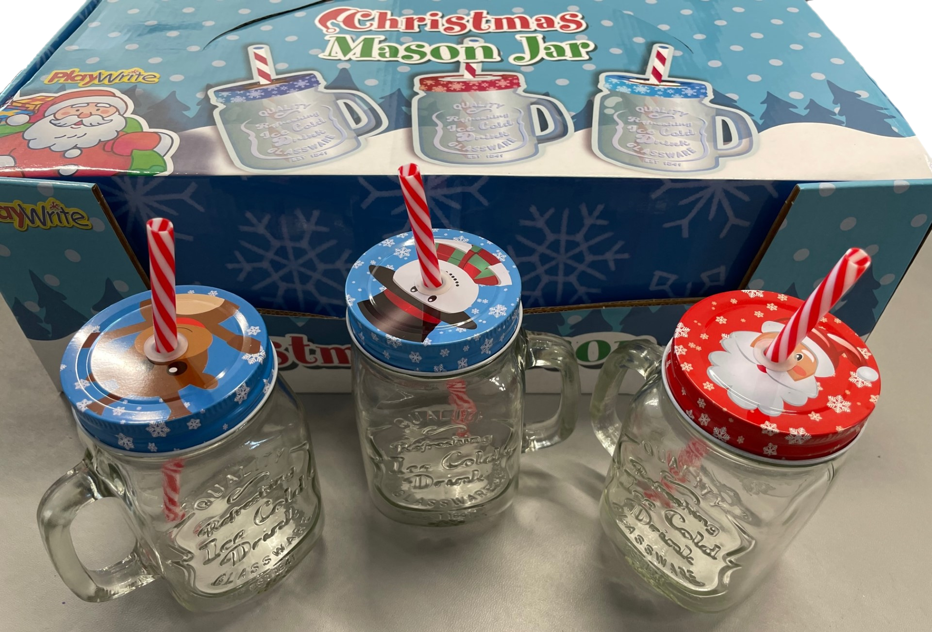 Christmas Glass Mason Drinking Jar - Anilas UK