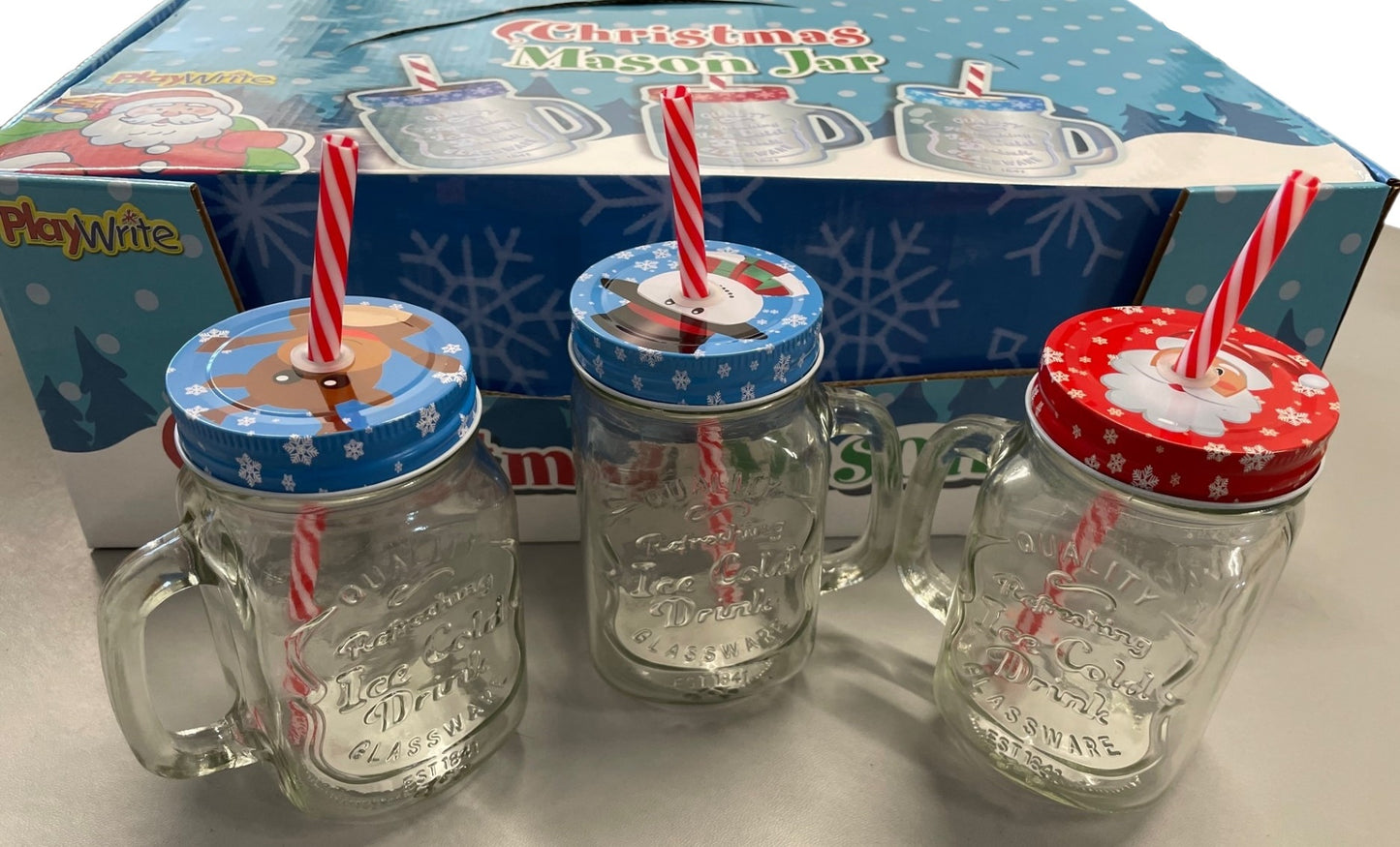 Christmas Glass Mason Drinking Jar - Anilas UK