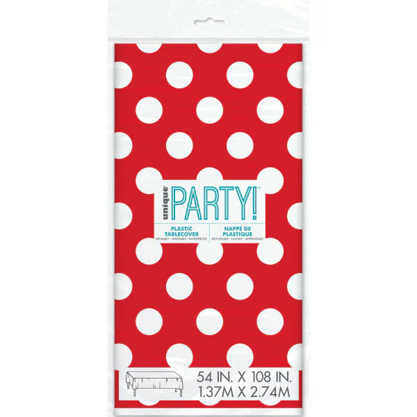 Ruby Red Dots Plastic Party Table Cover (137x274 cm) - Anilas UK