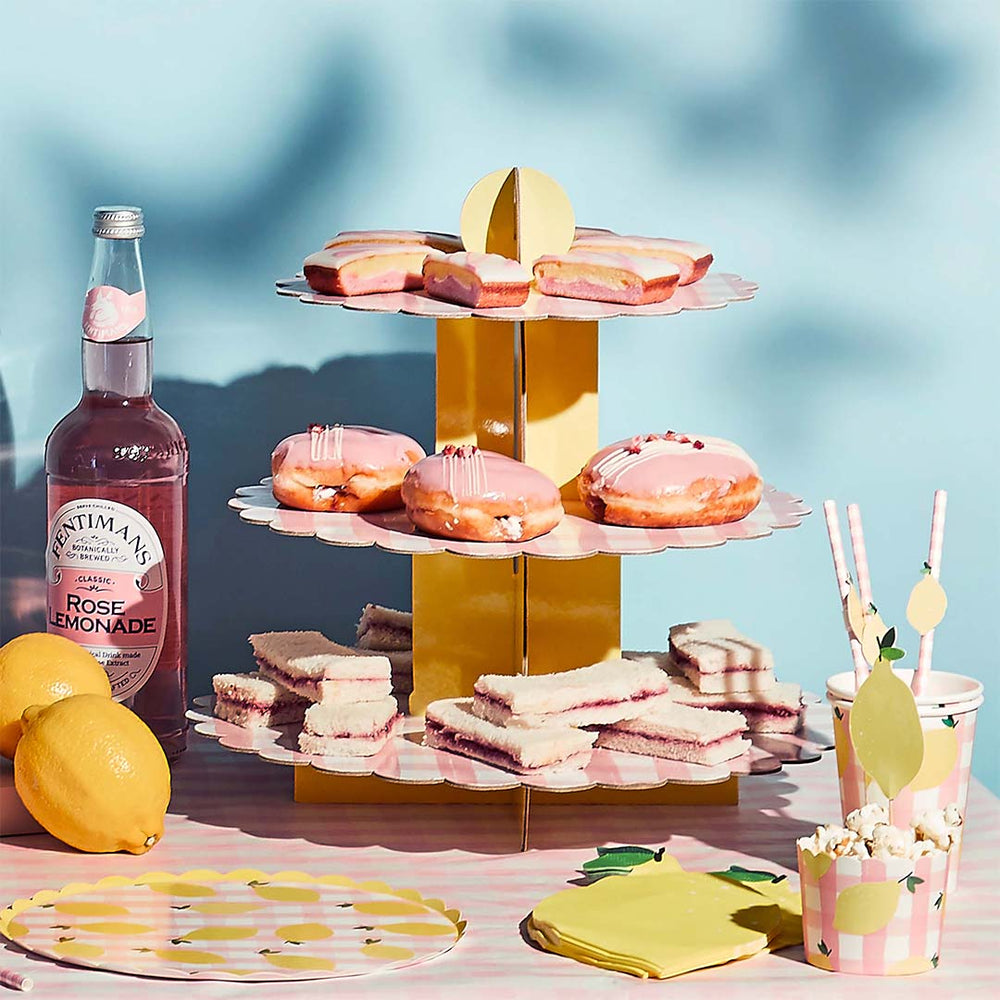 Pink Gingham 3 Tier Cake Stand