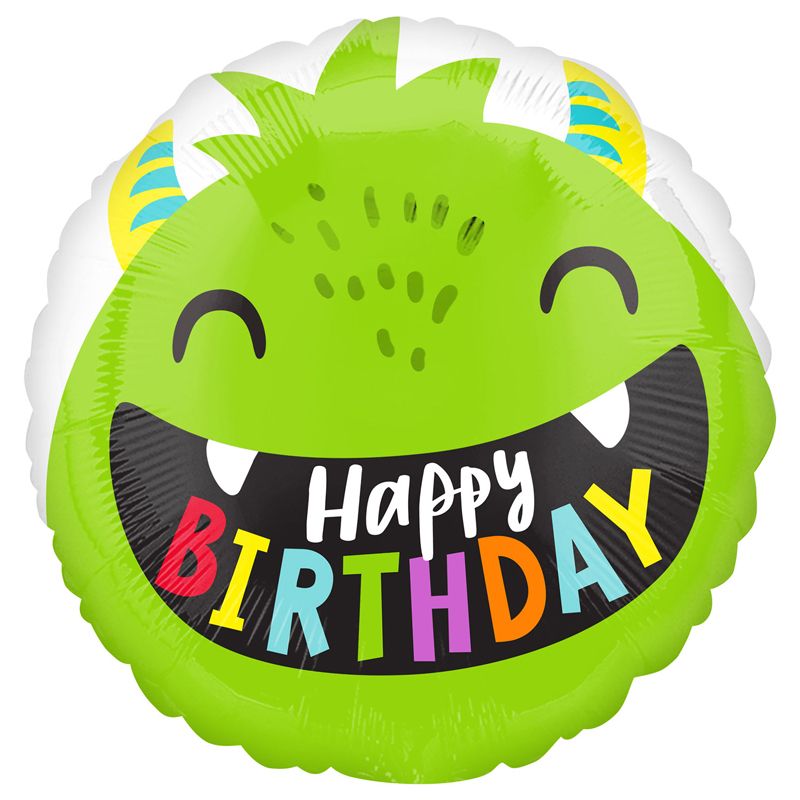 Happy Little Monsters Birthday Party Foil Round Balloon (43cm) - Anilas UK