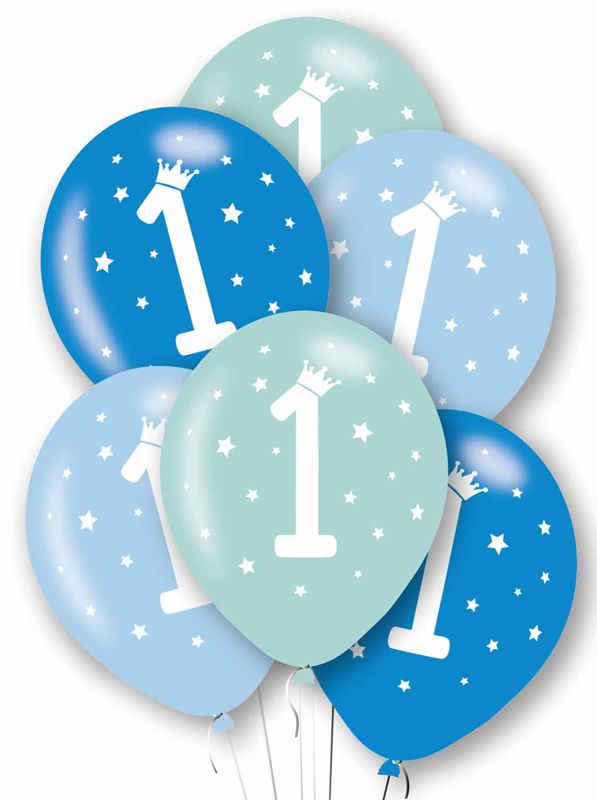 Age 1 Blue Party Balloons ( Pack of 6) - Anilas UK