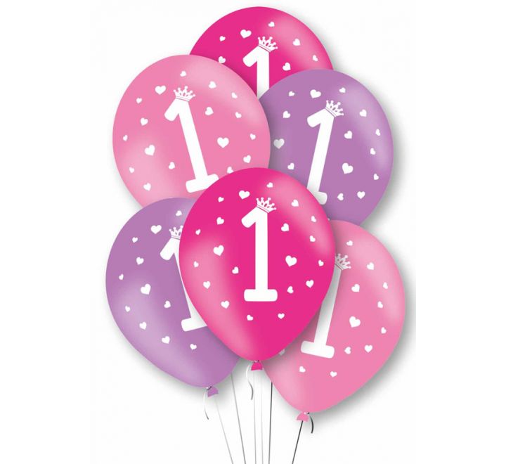 Age 1 Pink Party Balloons ( Pack of 6) - Anilas UK