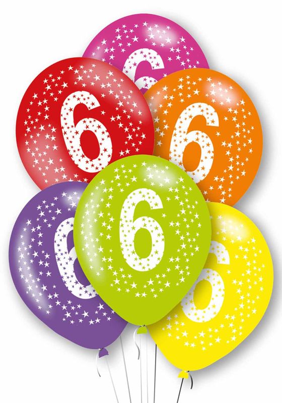 Age 6 Mixed Colour Party Balloons ( Pack of 6) - Anilas UK