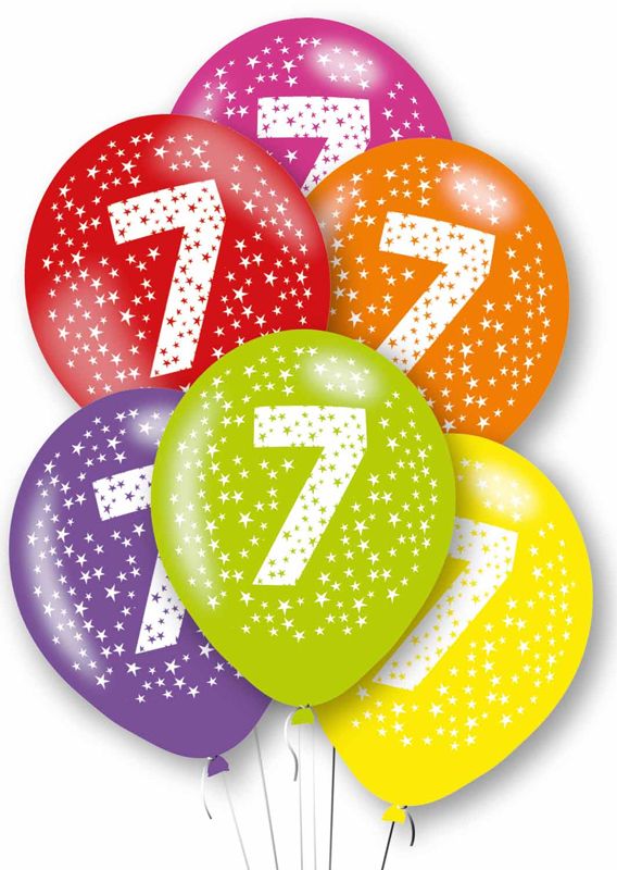 Age 7 Mixed Colour Party Balloons ( Pack of 6) - Anilas UK
