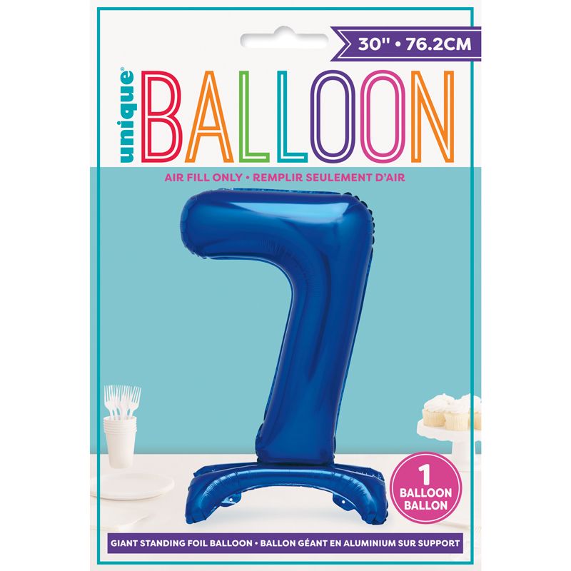 Age 7 Floor Standing Blue Birthday Party Balloon - 75cm tall - Anilas UK