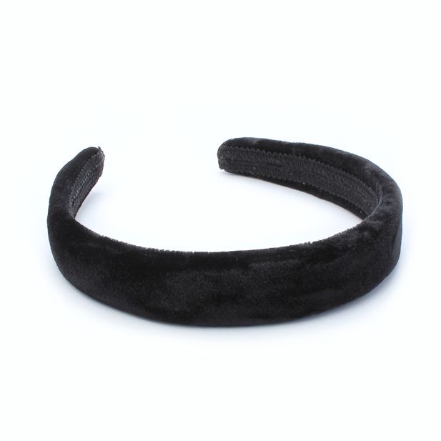 2.5cm Wide Black Velvet Slightly Padded Aliceband - Anilas UK