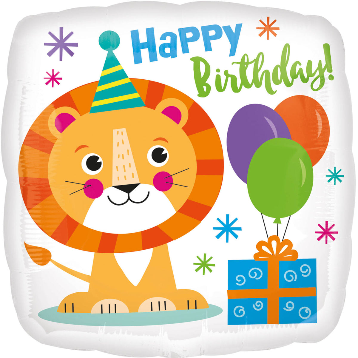 Little Lion "Happy Birthday!" Square Foil Balloon 45 cm - Anilas UK