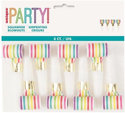Vibrant Rainbow Stripe Squawker Blowouts (8 pieces) - Anilas UK