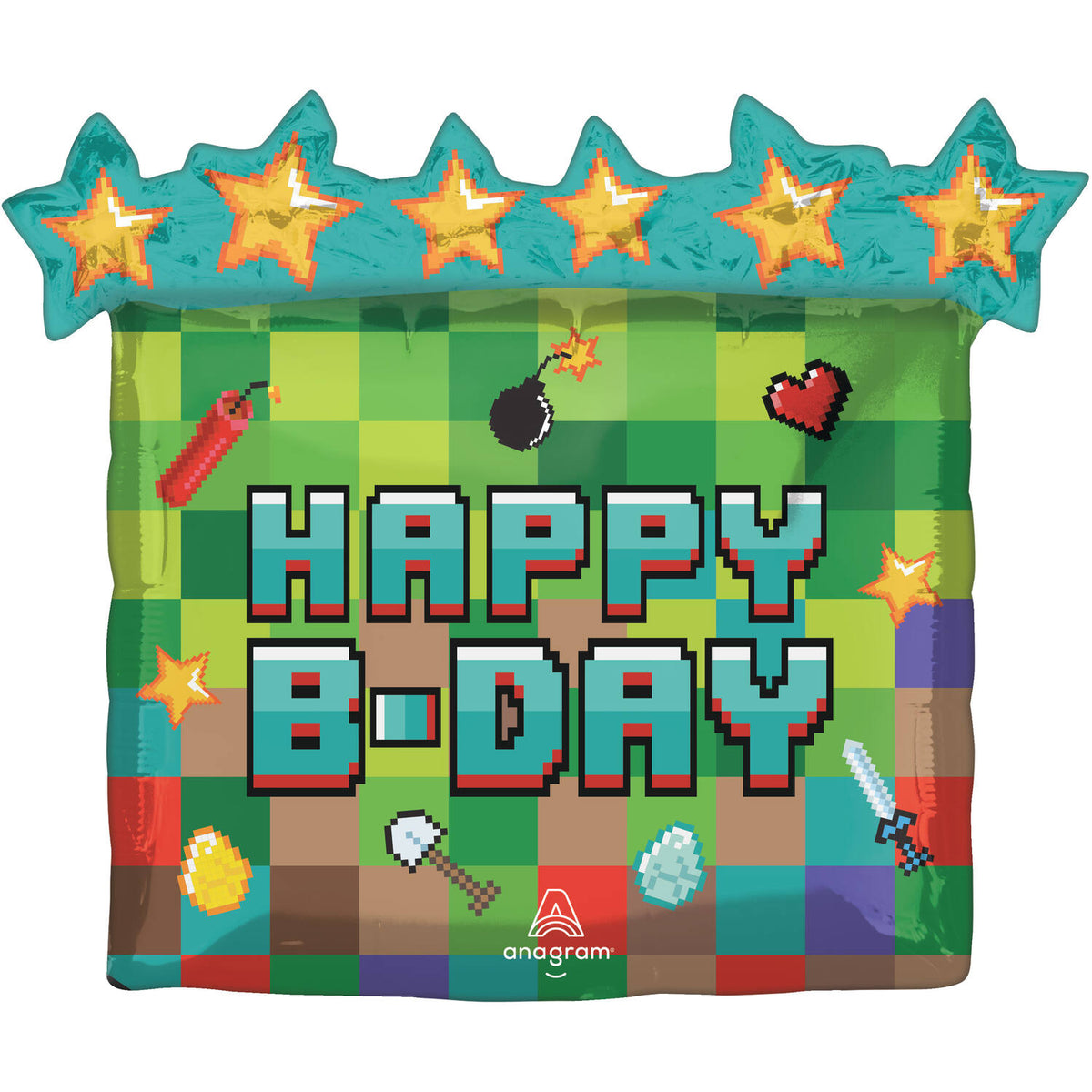 "HAPPY B-DAY" - Pixel Party - Foil Balloon - 63 x 58 cm