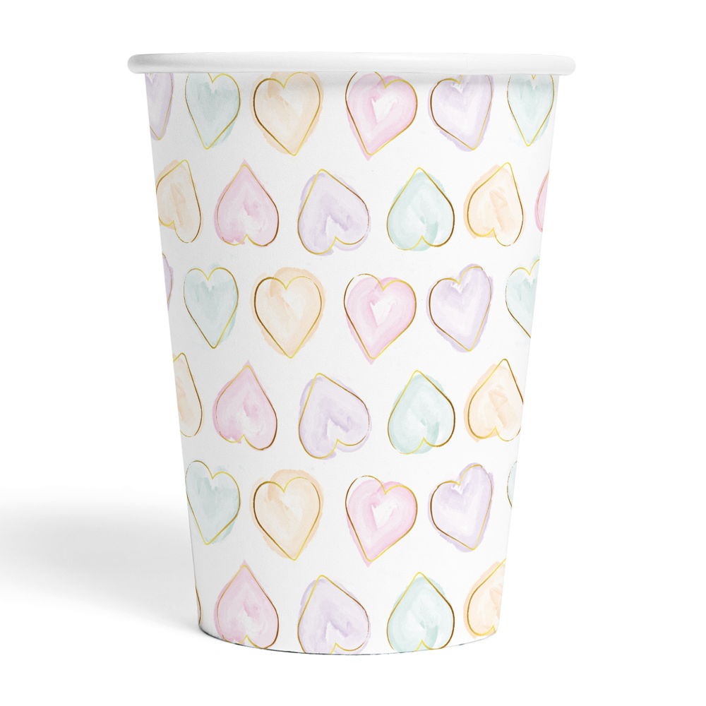 Watercolours Hearts - Paper Cups (Pack of 8)