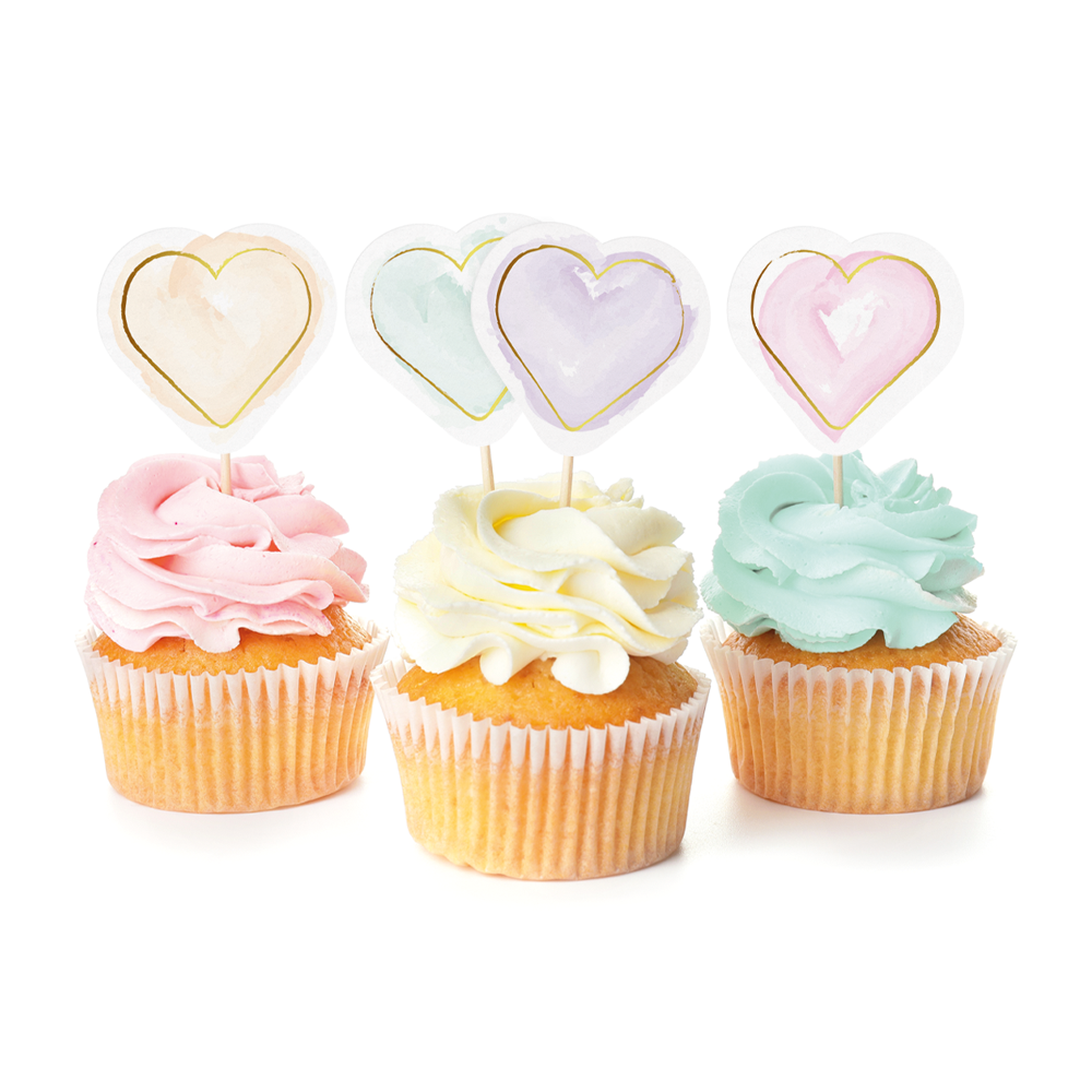 Watercolours Hearts Cake Picks (12 pieces)