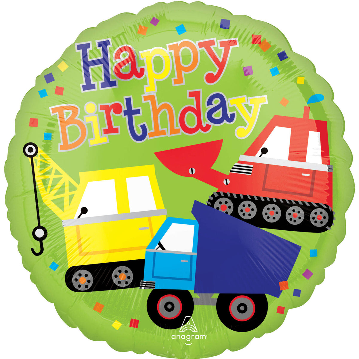 Digger Trucks "Happy Birthday" Foil Balloon 45 cm