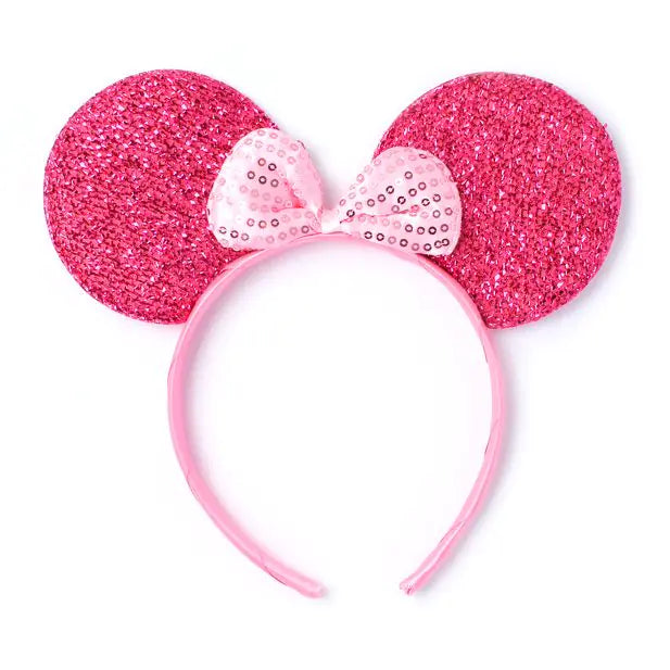 Sparkly Pink Mouse Ears with Sequin Bow Headband - Anilas UK
