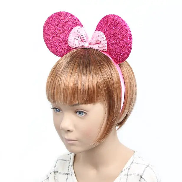 Sparkly Pink Mouse Ears with Sequin Bow Headband - Anilas UK