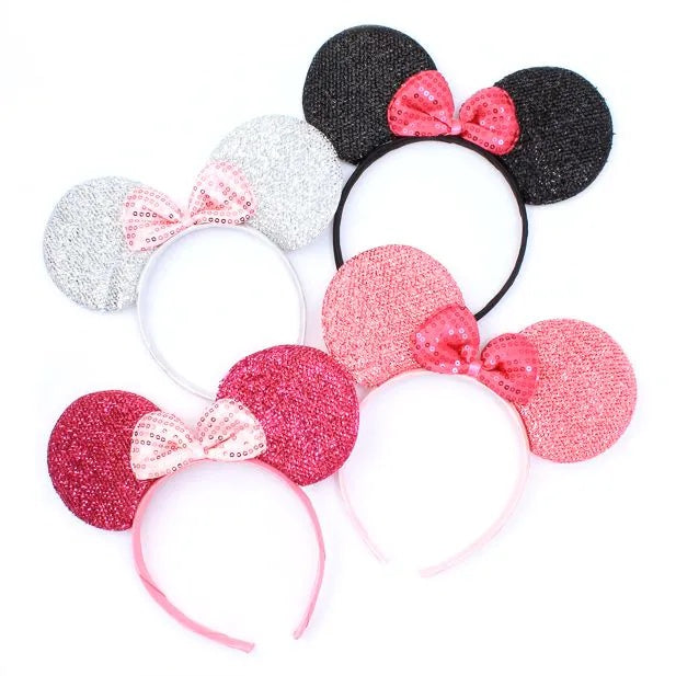 Sparkly Pink Mouse Ears with Sequin Bow Headband