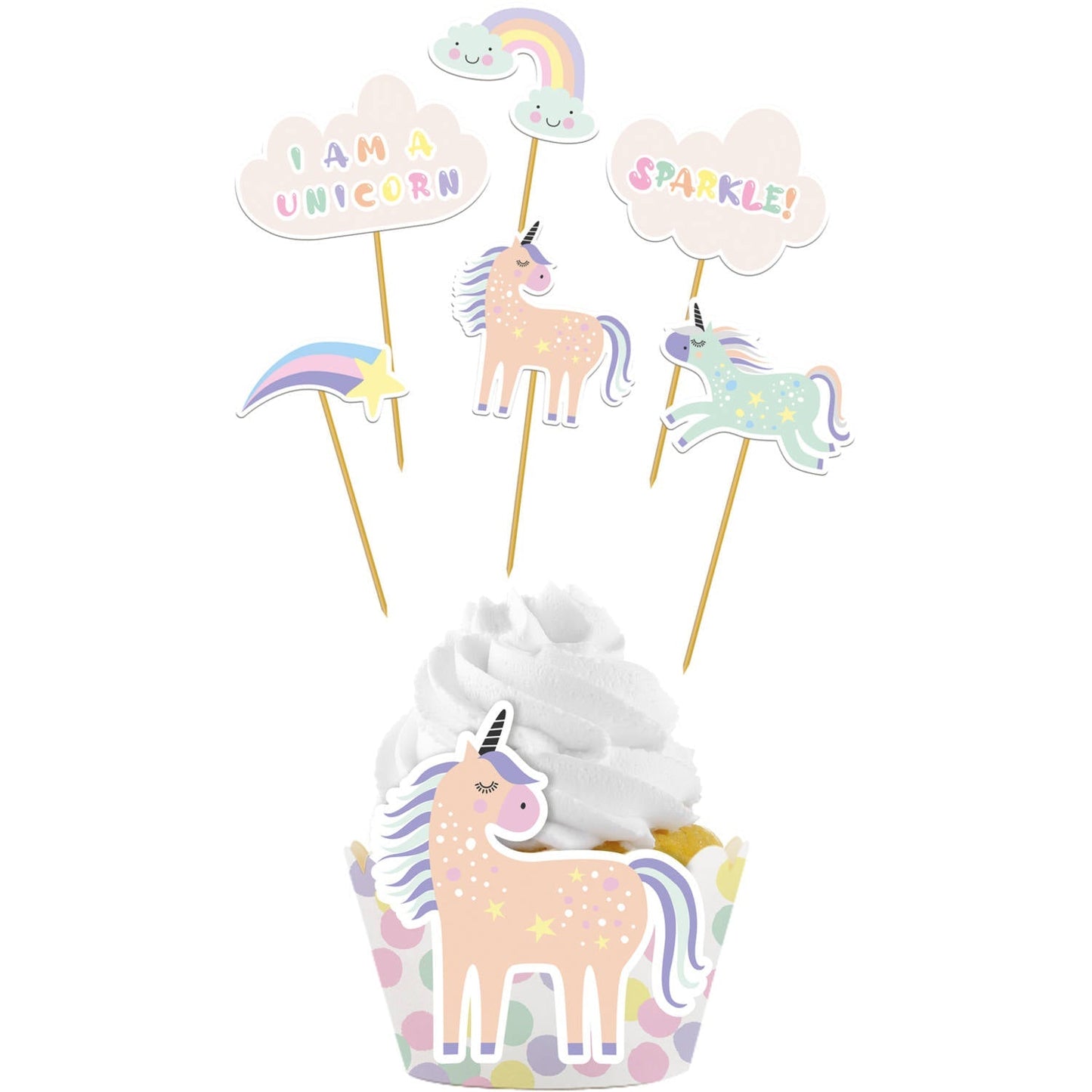 Unicorns & Rainbows Cupcake Topper Decoration Set  (6 sets) - Anilas UK