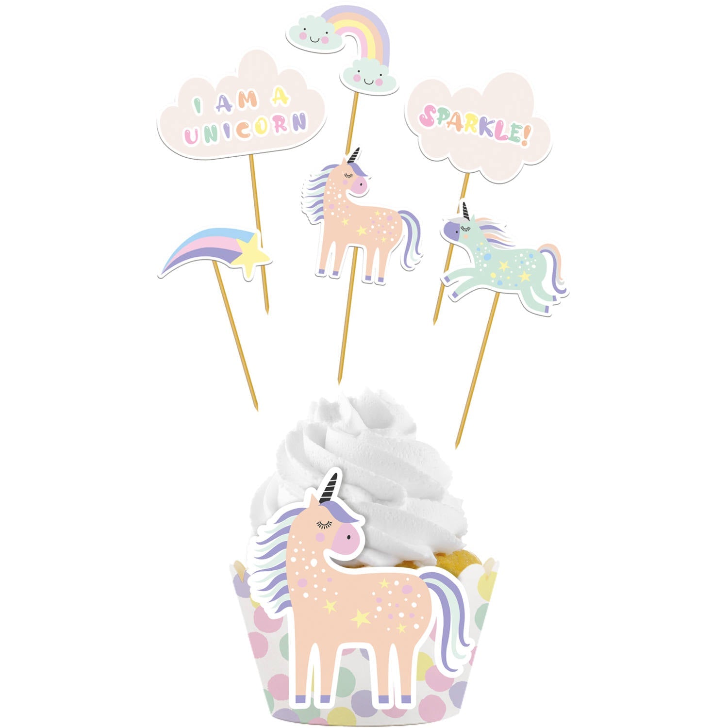 Unicorns & Rainbows Cupcake Topper Decoration Set  (6 sets) - Anilas UK