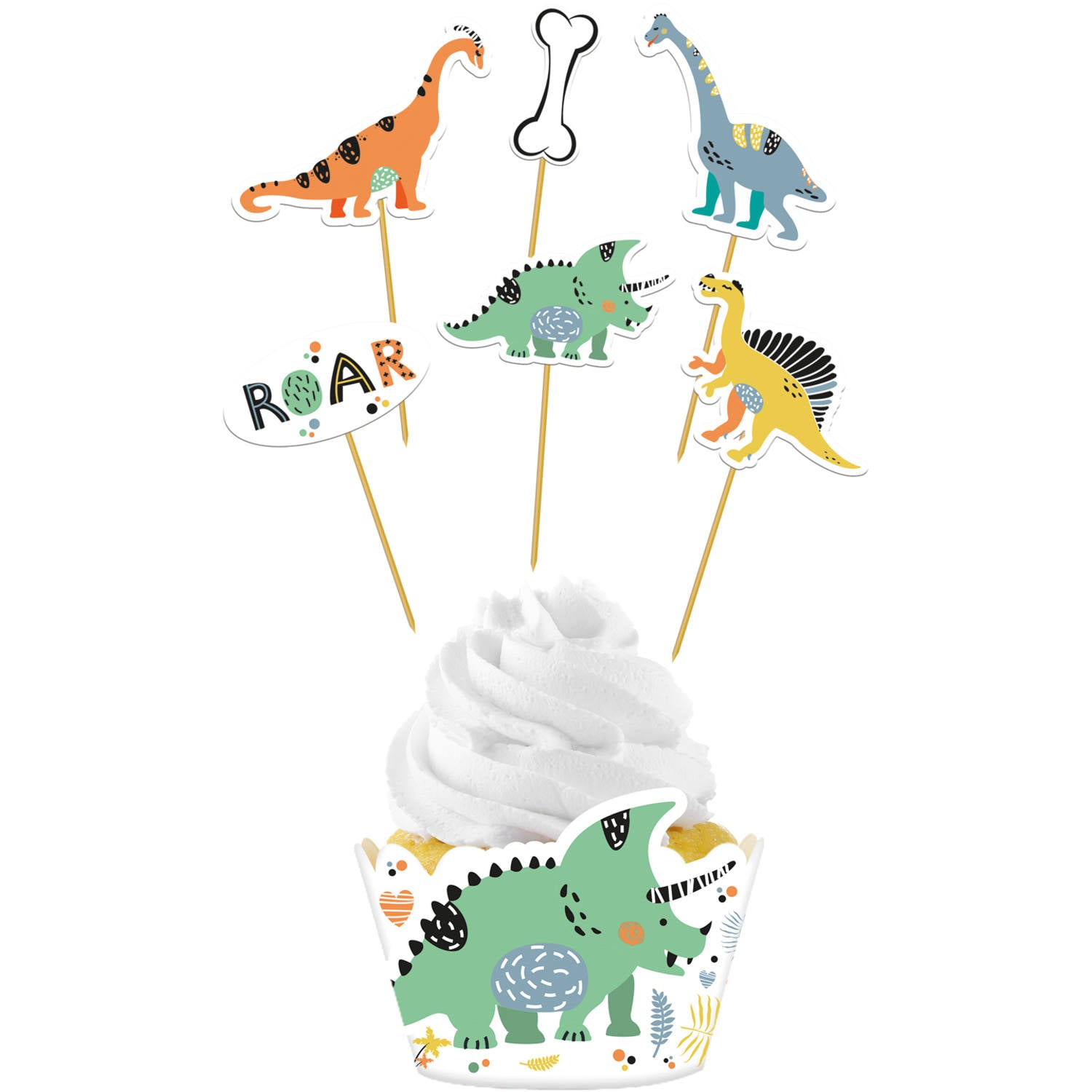 Cupcake Deco Set - Dino Roars (6 sets) - Anilas UK