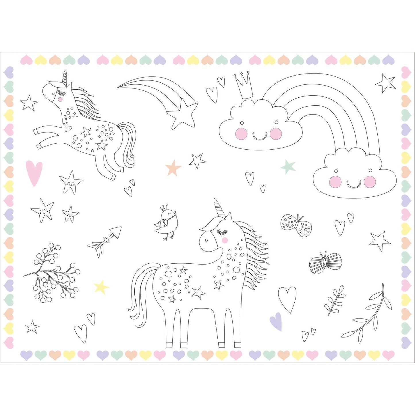 Unicorns & Rainbows Colour It Yourself  Placemat - (6 pieces) - Anilas UK