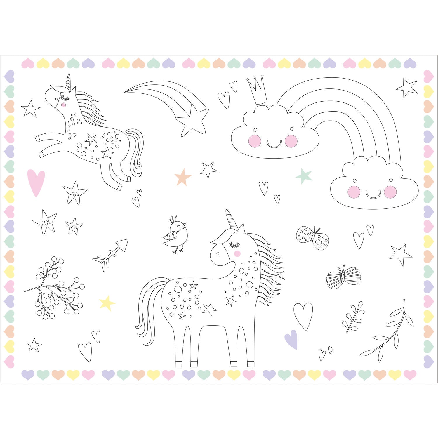 Unicorns & Rainbows Colour It Yourself  Placemat - (6 pieces) - Anilas UK