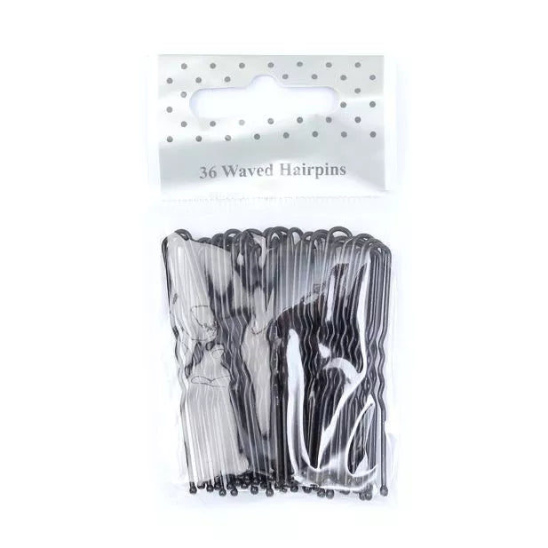Black Waved Hair Pins - 50mm (Pack of 36) - Anilas UK