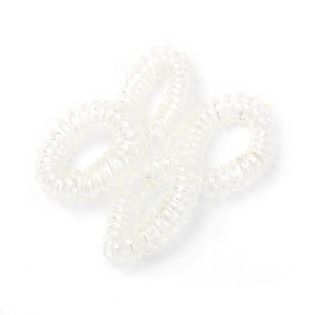 Clear Telephone Cord Hair Ties, 1 cm Thick, Set of 4, 3 cm Diameter - Anilas UK