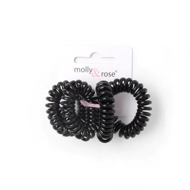 Black Telephone Cord Hair Ties, 1 cm Thick, Set of 4, 3 cm Diameter - Anilas UK