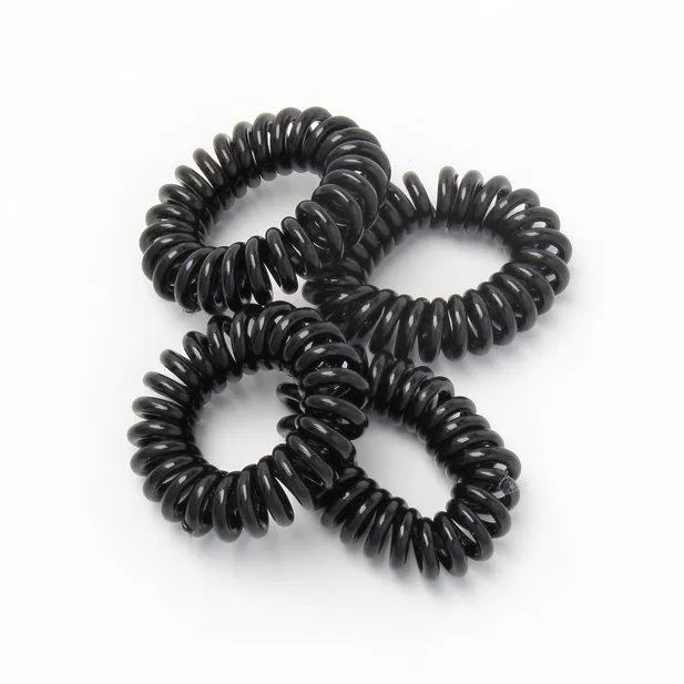 Black Telephone Cord Hair Ties, 1 cm Thick, Set of 4, 3 cm Diameter - Anilas UK