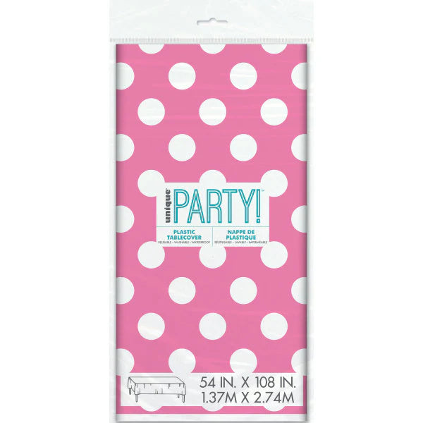 Hot Pink Dots Plastic Party Table Cover (137x274 cm) - Anilas UK