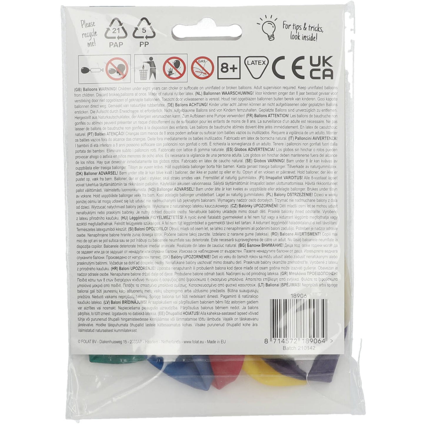 Back view of 6 Years Balloons pack with party occasion details and helium/air info