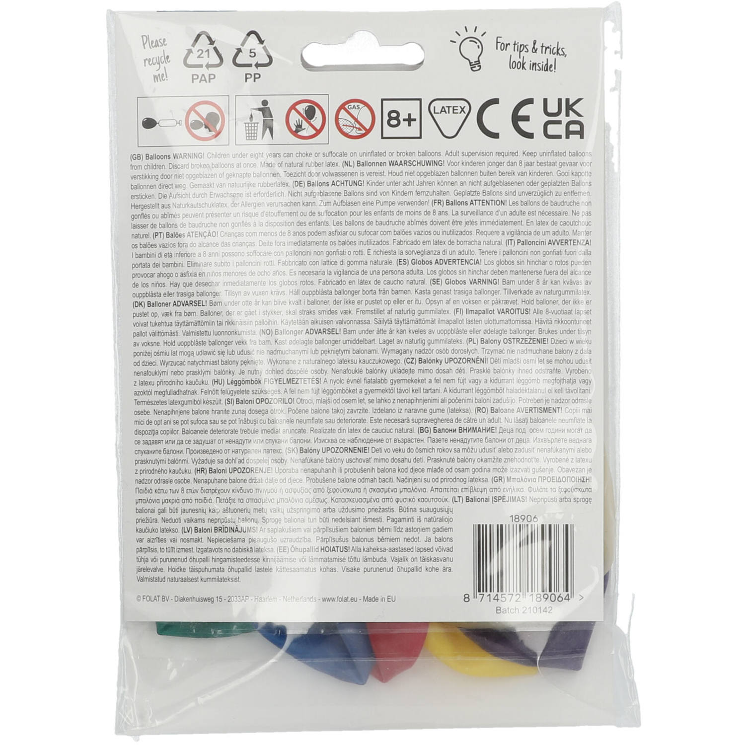 Back view of 6 Years Balloons pack with party occasion details and helium/air info