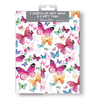 Butterfly wrapping paper and gift tags