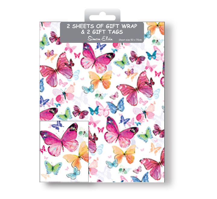 Butterfly wrapping paper and gift tags