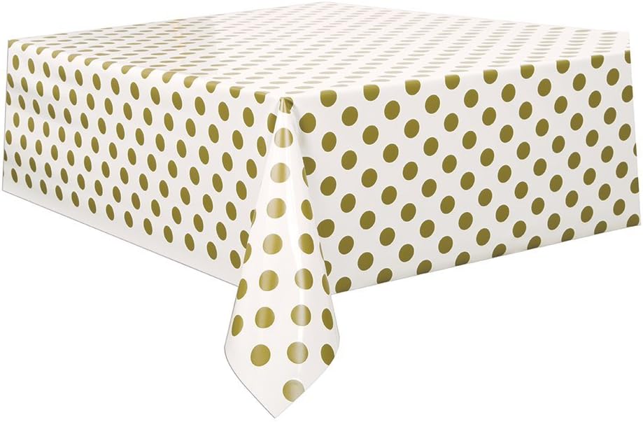 Gold Polka Dots Plastic Party Table Cover (137x274 cm) - Anilas UK