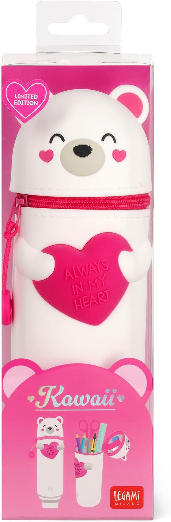 Legami Kawaii 2-In-1 Soft Silicone Pencil Case - Teddy Bear Valentine - Anilas UK