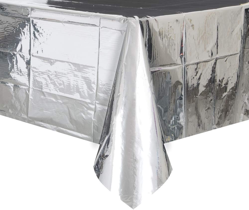 Silver Foil Party Table Cover (137x274 cm) - Anilas UK