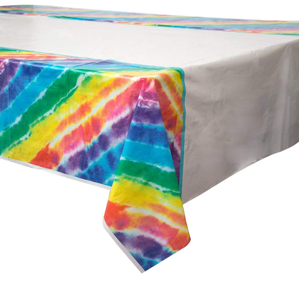 Tie Dye Rainbow Plastic Party Table Cover (137x213 cm) - Anilas UK