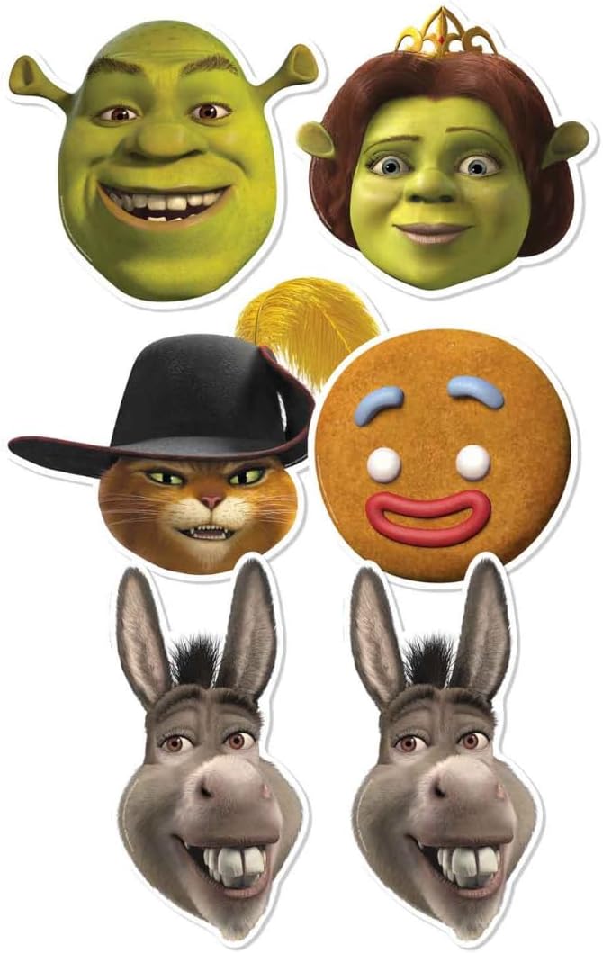 Shrek Six Pack Cardboard Face Masks With Tabs and Elastic