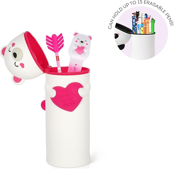 Legami Kawaii 2-In-1 Soft Silicone Pencil Case - Teddy Bear Valentine - Anilas UK