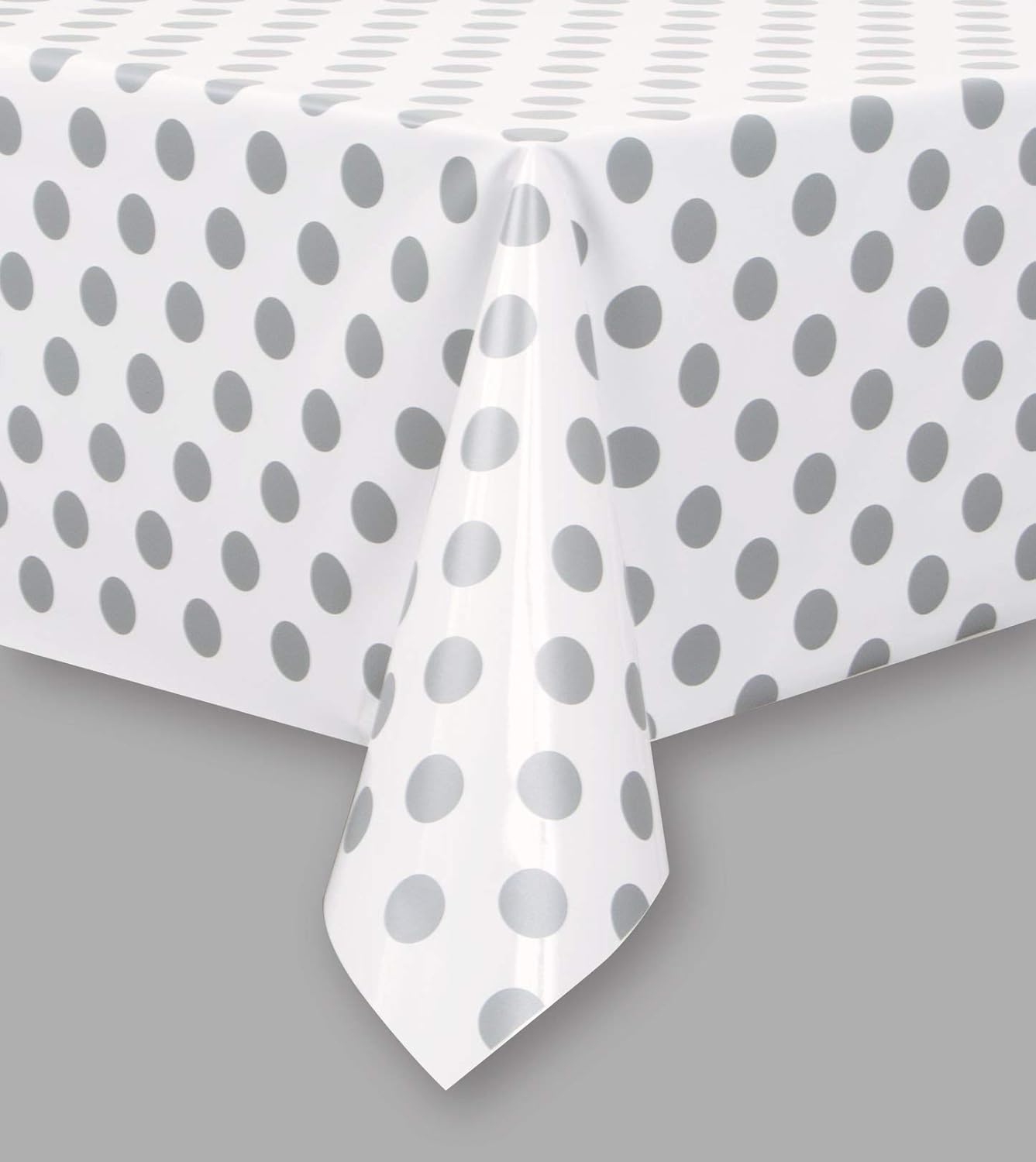 Silver Polka Dots Plastic Party Table Cover (137x274 cm) - Anilas UK