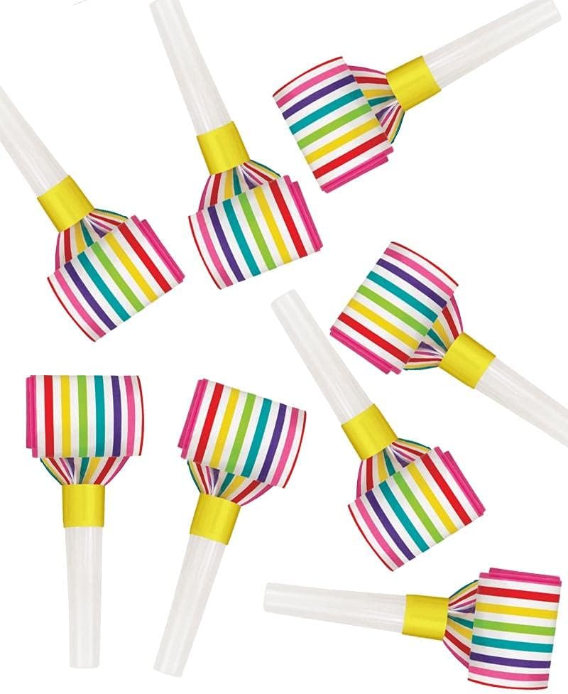 Vibrant Rainbow Stripe Squawker Blowouts (8 pieces) - Anilas UK