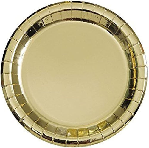 Gold Metallic Foil Paper Plates - 21.9cm ( Pack of 8) - Anilas UK