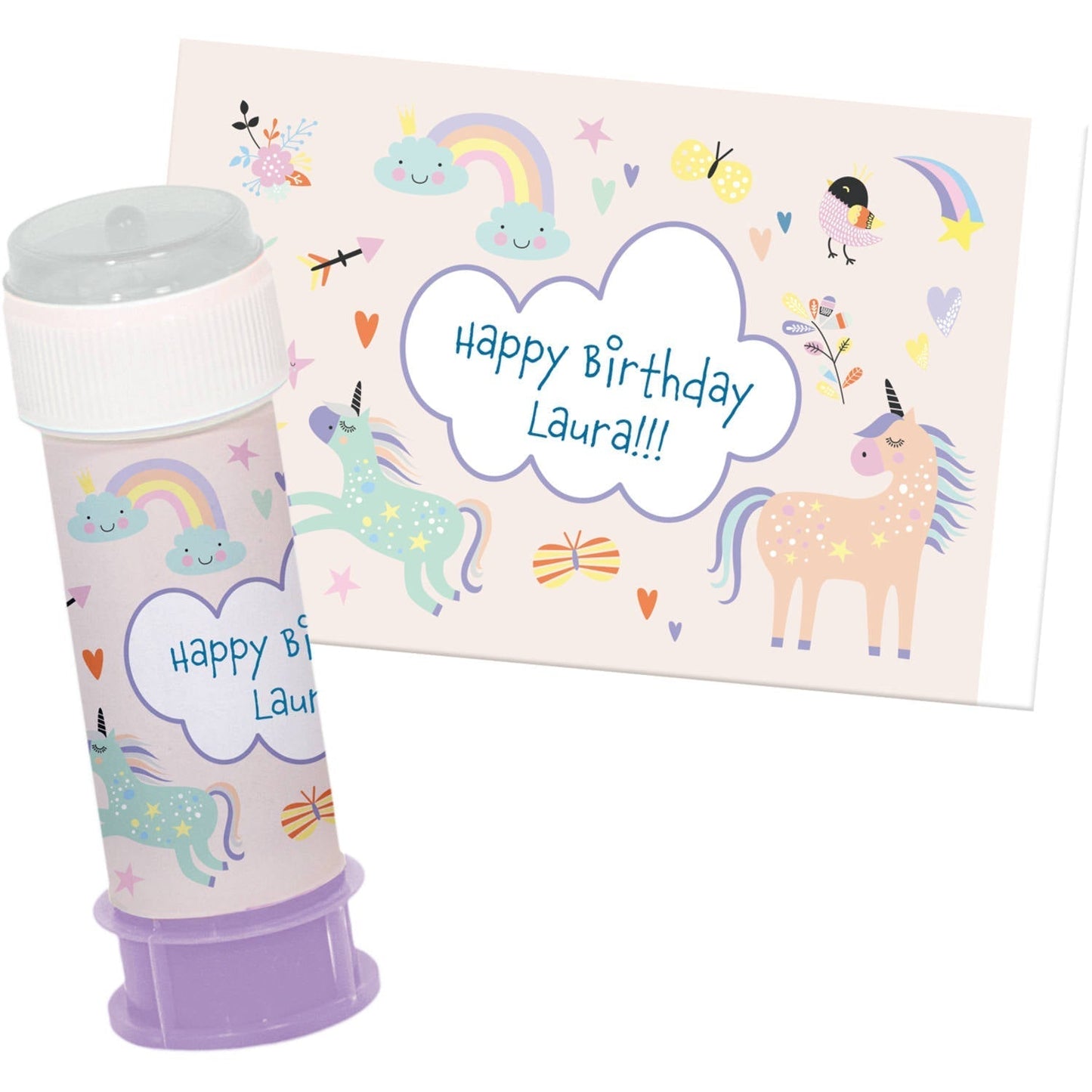 Unicorns & Rainbows Party Bubble Tub Personalisation Stickers (6 pieces) - Anilas UK